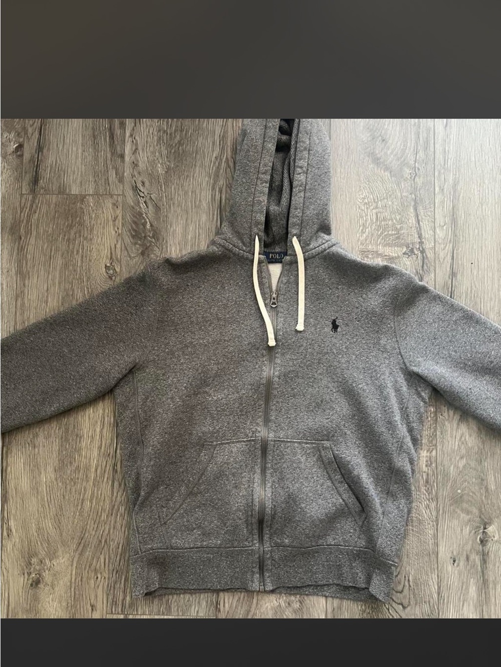 Ralph Lauren Gray Full-Zip Hooded Sweater with Contrast Drawstrings